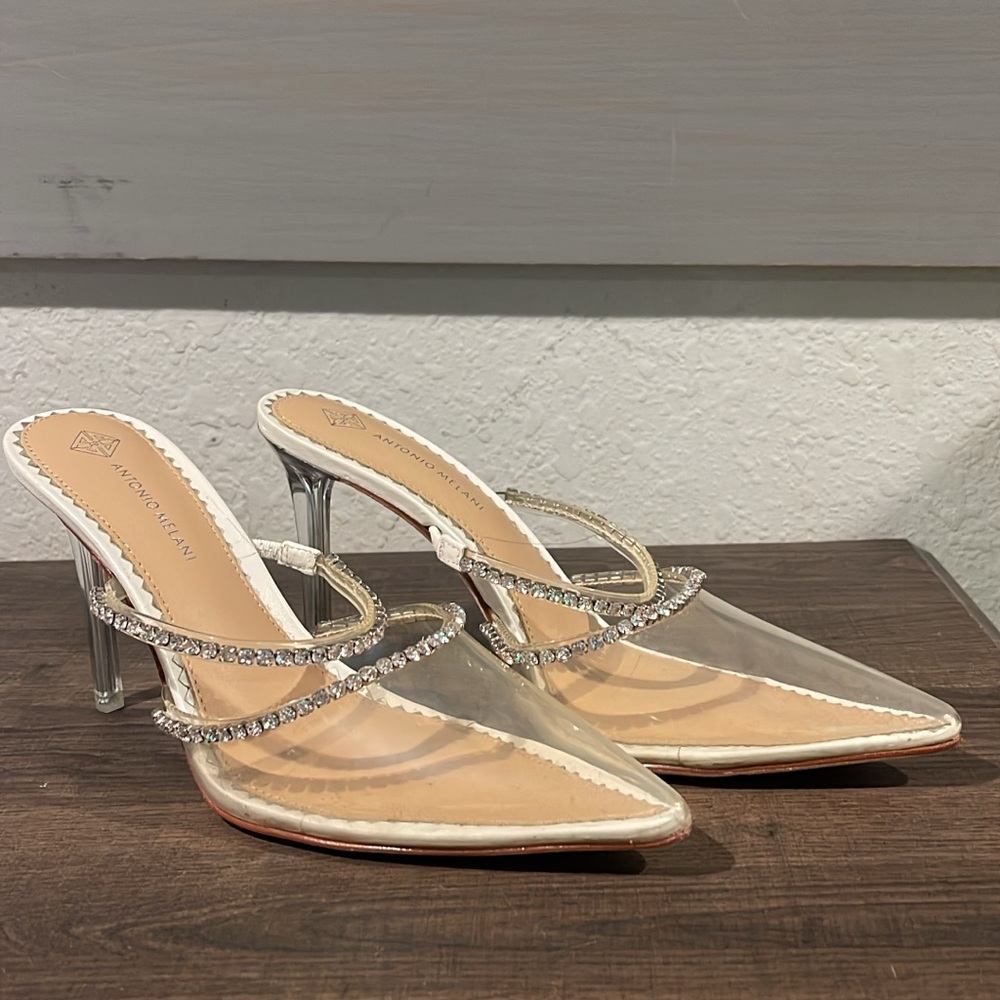 Alex Marie Clear Heels with Rhinestone Straps
